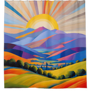 Moderne Kunst überragt Berge und Hügel Duschvorhang