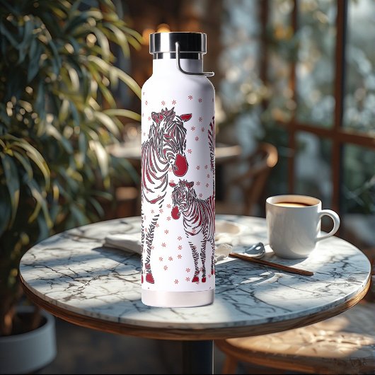 Moderne Kunst Zebras Mutter Rote Schneeflocken Trinkflasche
