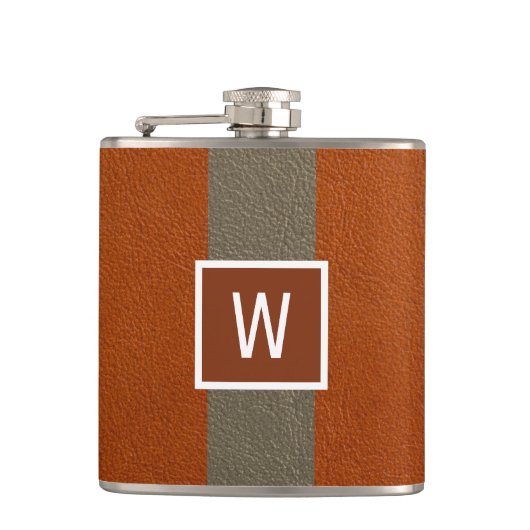 Moderne Kunstleder-Monogramm Orange Flachmann (Vorderseite)