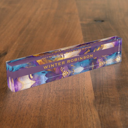 Moderne künstlerisch farbige goldene Aquarellfarbe Namensplakette (Seite)