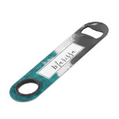 Moderne künstlerische aquamarine blaues speed flaschenöffner (Vorderseite Schrägansicht)