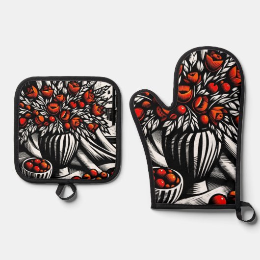 Moderne künstlerische Blume durch Fenstermalerei Ofenhandschuh & Topflappen-Set (Vorderseite)