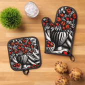 Moderne künstlerische Blume durch Fenstermalerei Ofenhandschuh & Topflappen-Set (Oben Unten)