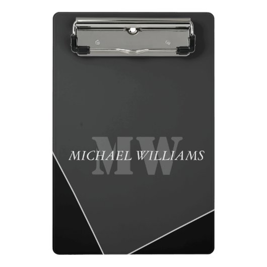 Moderne künstlerische graue schwarze Monogramm Mini Klemmbrett (Vorderseite)