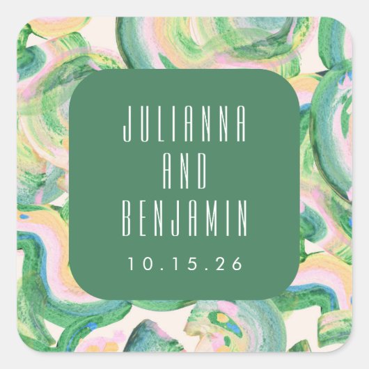 Moderne Künstlerische Hochzeit mit Abstrakter Wass Quadratischer Aufkleber (Vorderseite)