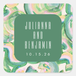 Moderne Künstlerische Hochzeit mit Abstrakter Wass Quadratischer Aufkleber