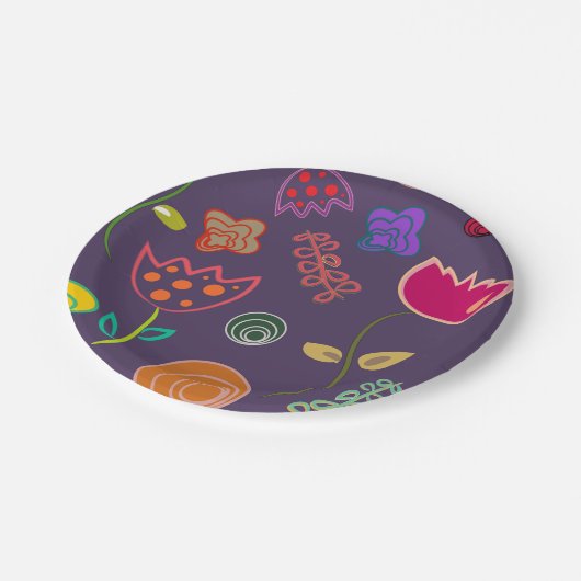 Moderne künstlerische lila und rosa Blume Pappteller (Schrägansicht)