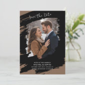 Moderne künstlerische Save the Date Black Brown ei (Stehend Vorderseite)