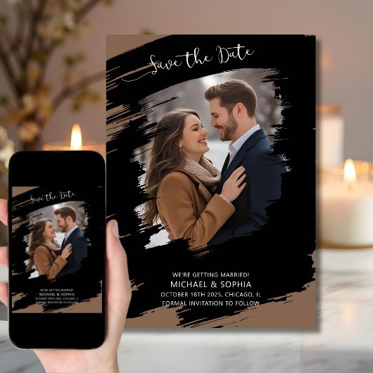 Moderne künstlerische Save the Date Black Brown ei