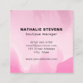 Moderne künstlerische Wasserfarbe Rosa Flamingo Bo Quadratische Visitenkarte (Rückseite)