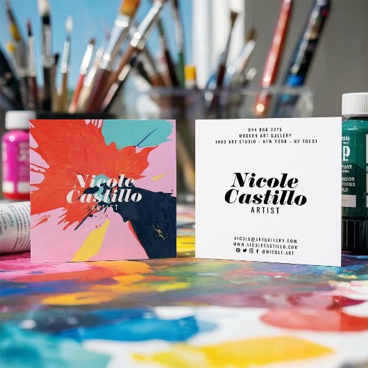 Moderne Künstlerorange abstrakte Kunstmalerei mini Quadratische Visitenkarte