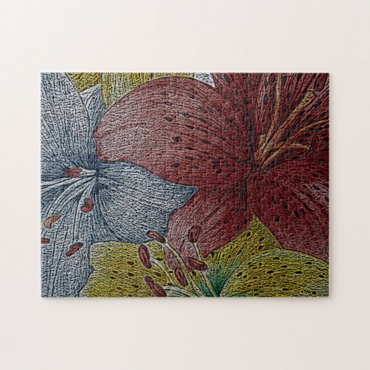 Moderne Kunstmalerei bunter Lilienbälle Blume Puzzle (Horizontal)