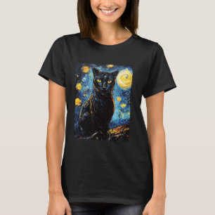 Moderne Kunstmalerei Van Gogh Sternennacht Katze S T-Shirt