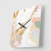 Moderne Kunstmauer - Rosa, Gold, Grau Quadratische Wanduhr (Winkel)