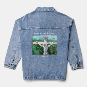 Moderne Kunstweiße und Grüntöne " FÜR GOD'' Jeansjacke