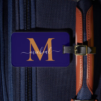 Moderne Kupfer-Gold- und Blau-Monogramm-Schrift-Na Gepäckanhänger
