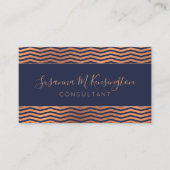 Moderne Kupfer Rose Gold Foil Navy Blau Zickzack Visitenkarte (Vorderseite)