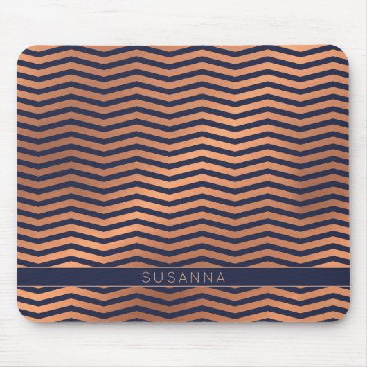 Moderne Kupfer Rose Gold Foil Zickzack Navy Blue Mousepad (Vorne)
