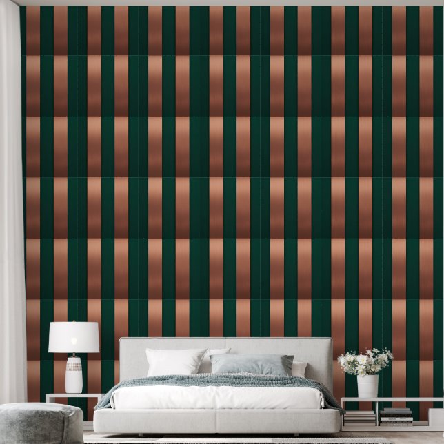 Moderne Kupfer- und Emerald-Vertikale Strip-KI-Kun Tapete (Schlafzimmer)