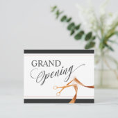 Moderne Kupferbandschere Grand Opening Einladungspostkarte (Stehend Vorderseite)