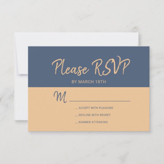 Moderne Kupferfaser-Trendtypografie Hochzeit rsvp (Vorderseite)