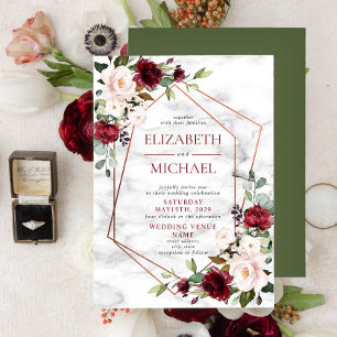 Moderne kupfergeometrische Burgundy Elegante Hochz Einladung