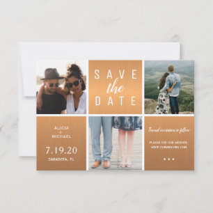 Moderne Kupfergold Glitzer 3 Foto Collage Hochzeit Save The Date