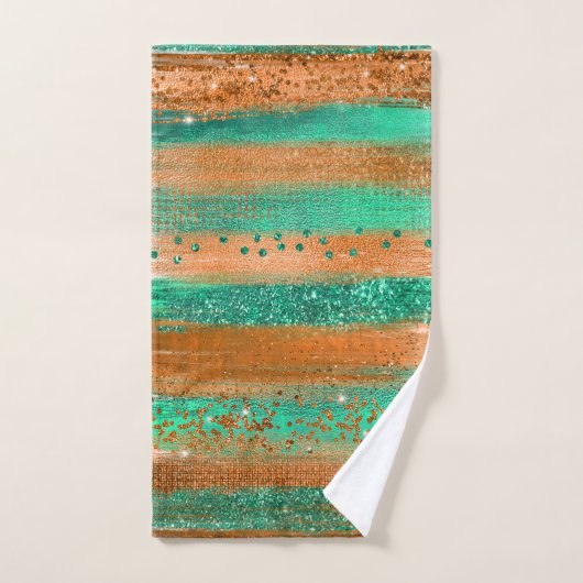 Moderne Kupfergrüne Pinselstriche Badhandtuch Set (Handtuch)