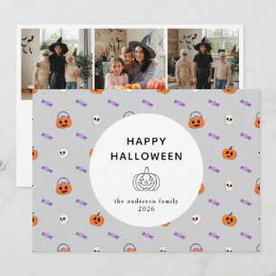 Moderne Kürbiskübel-Kandisemuster-Foto-Halloween Feiertagskarte