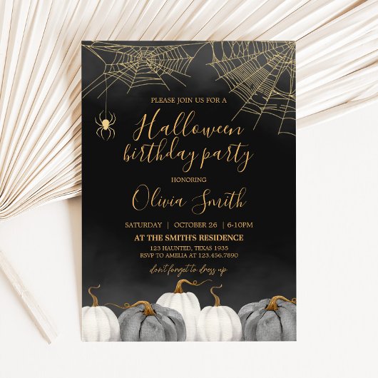 Moderne Kürbisspinne Halloween Geburtstagsparty Einladung