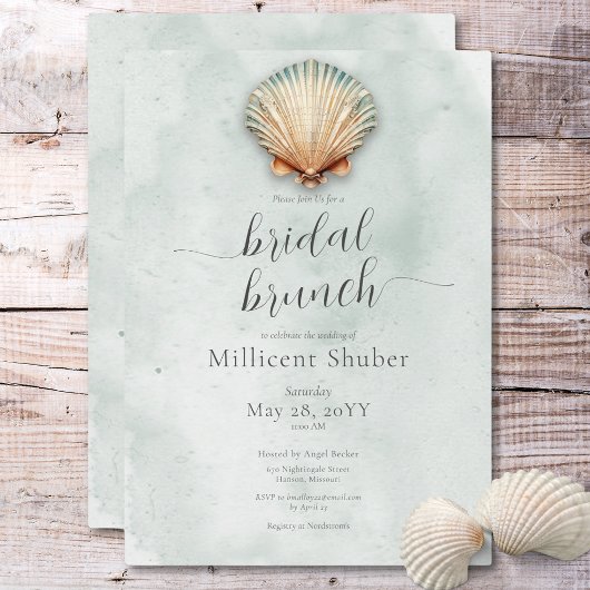 Moderne Küste Seashell Aqua Bridal Brunch Einladung
