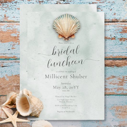 Moderne Küste Seashell Aqua Bridal Luncheon Einladung