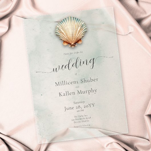 Moderne Küste Seashell Aqua Wedding Acryleinladungen