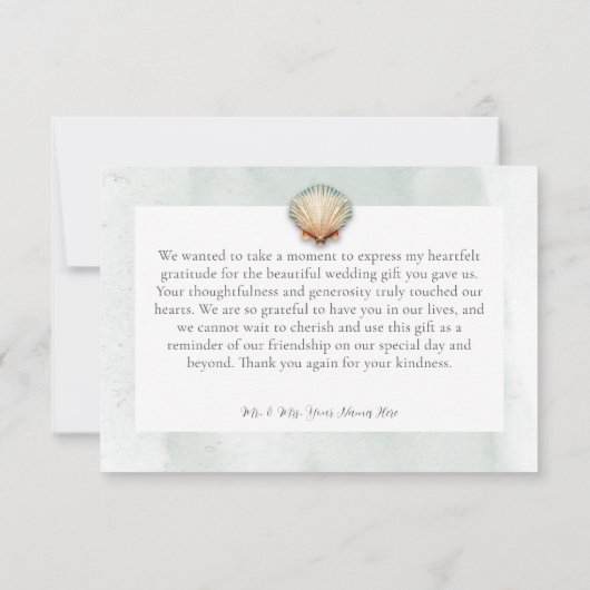 Moderne Küste Seashell Aqua Wedding Dankeskarte (Rückseite)