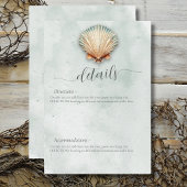 Moderne Küste Seashell Aqua Wedding Details Begleitkarte