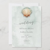 Moderne Küste Seashell Aqua Wedding Einladung (Vorderseite)