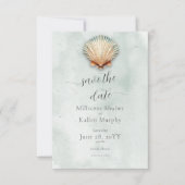 Moderne Küste Seashell Aqua Wedding Save The Date (Vorderseite)