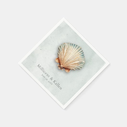 Moderne Küste Seashell Aqua Wedding Serviette (Ecke)