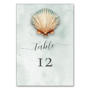 Moderne Küste Seashell Aqua Wedding Tischnummer