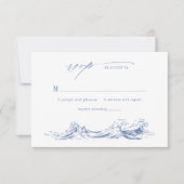 Moderne Küsten-Chic-Hochzeit mit blauem QR-Code RSVP Karte (Vorderseite)