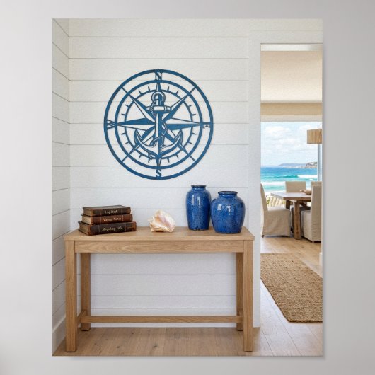 Moderne Küsten-Eingangszone Nautilus-Kompass-Wandd Poster (Vorne)