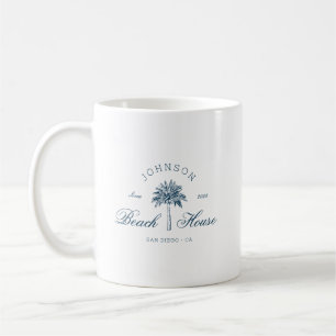 Moderne Küsten-Vintage-Strandhaus Palme Blau  Kaffeetasse