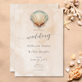 Moderne Küstenhochzeit Seashell Sand Wedding Einladung