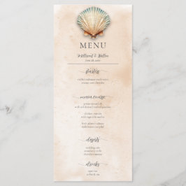 Moderne Küstenhochzeit Seashell Sand Wedding Menükarte