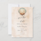 Moderne Küstenhochzeit Seashell Sand Wedding Save The Date (Vorderseite)