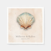 Moderne Küstenhochzeit Seashell Sand Wedding Serviette (Vorderseite)