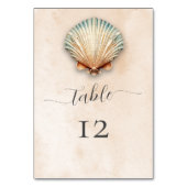 Moderne Küstenhochzeit Seashell Sand Wedding Tischnummer (Rückseite)