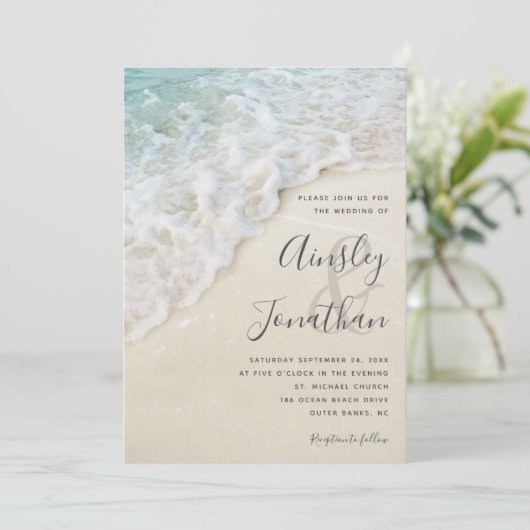 Moderne KüstenSummer Beach Hochzeit Einladung (Stehend Vorderseite)