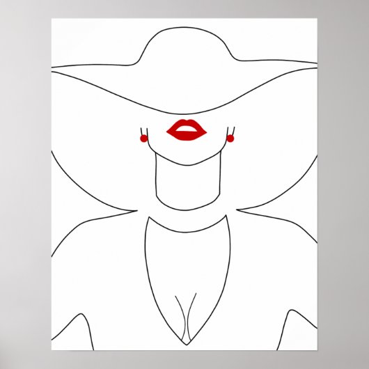 Moderne Lady in Hat mit Red Lipstick Line Art Poster (Vorne)