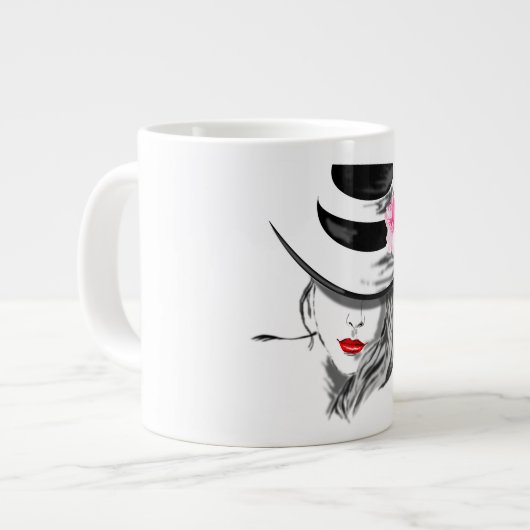 Moderne Lady mit Hutwurzel-Tasse Jumbo-Tasse (Vorderseite Links)
